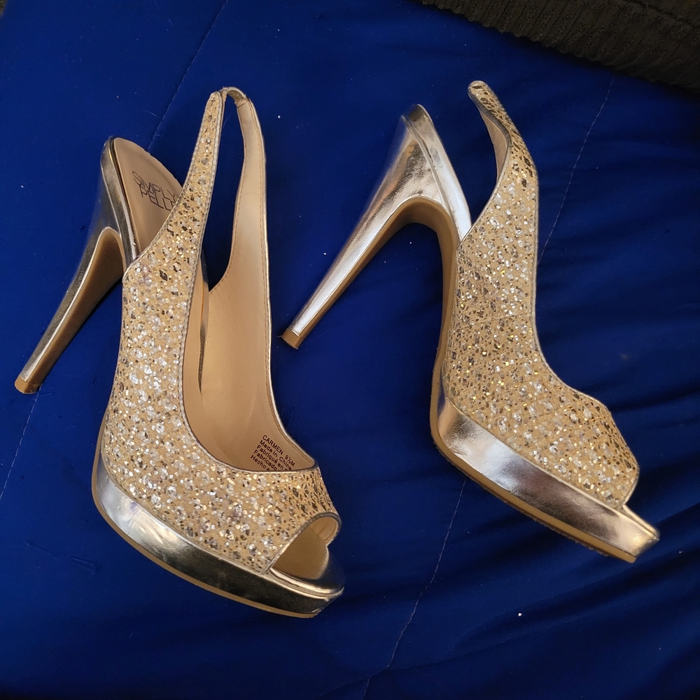 Shimmering Gold Slingback Heels